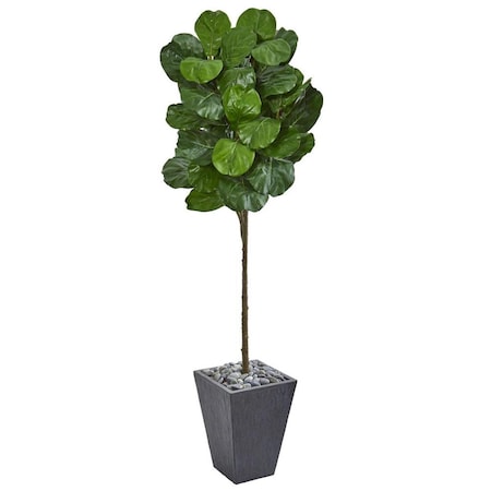Nearly Naturals 6 in. Fiddle Leaf Artificial Tree in Slate Finished Planter 9258